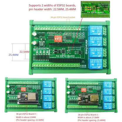 ES32C14 Industrial ESP32 Wi-Fi Ethernet Relay Control Board with Analog and Digital I/O, Modbus TCP/RTU Automation Expansion Module