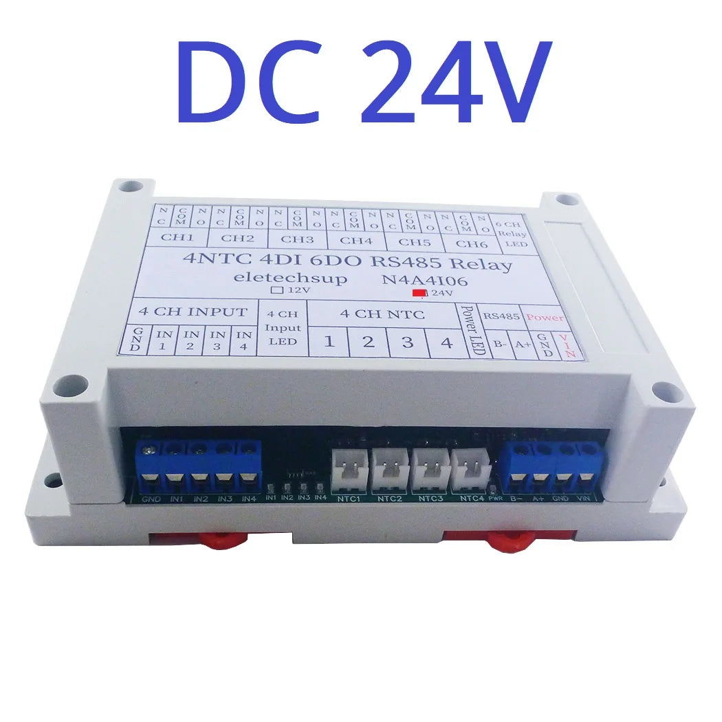 N4A4I06 4AI-4DI-6DO NTC Temperature Collector – 14CH RS485 Modbus RTU PLC IO Expansion Board with 10A Relay Output for Industrial Automation