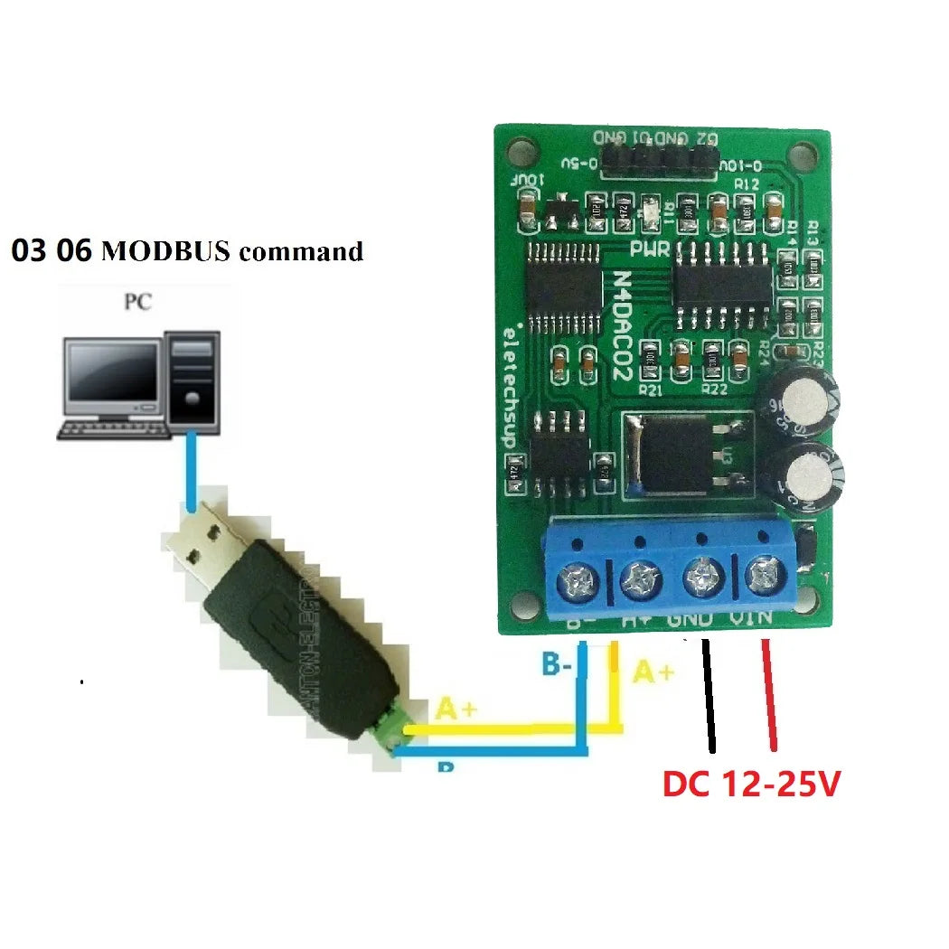 N4DAC02 2CH 0-5V/0-10V DAC Module – RS485 Modbus RTU Voltage Signal Generator with 1% Accuracy for PLC Measuring Instruments