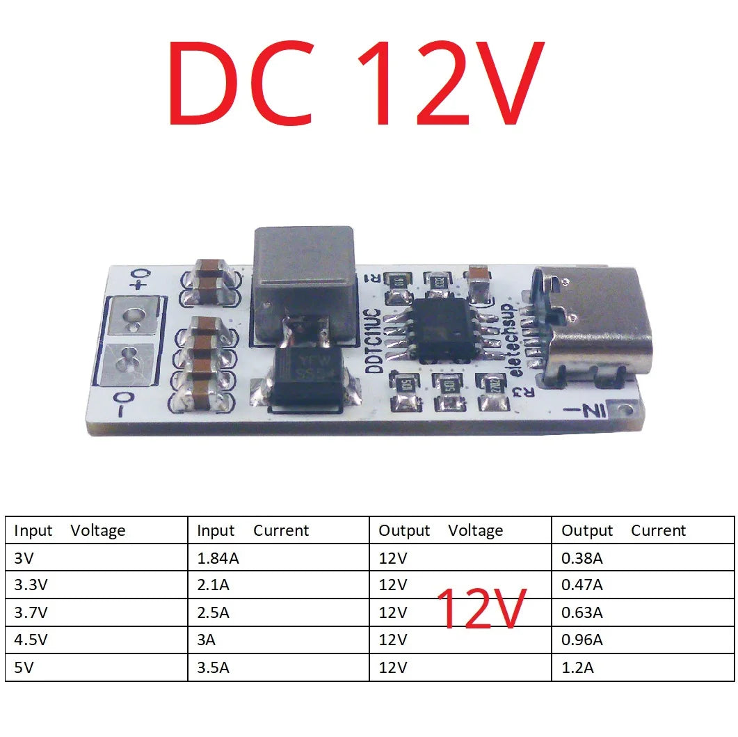 14W Type-C Step-Up Converter – DC 5V to 6V/8.4V/9V/12V Adjustable Voltage Regulator Boost Module with USB-C Input/Output DDTC11UC