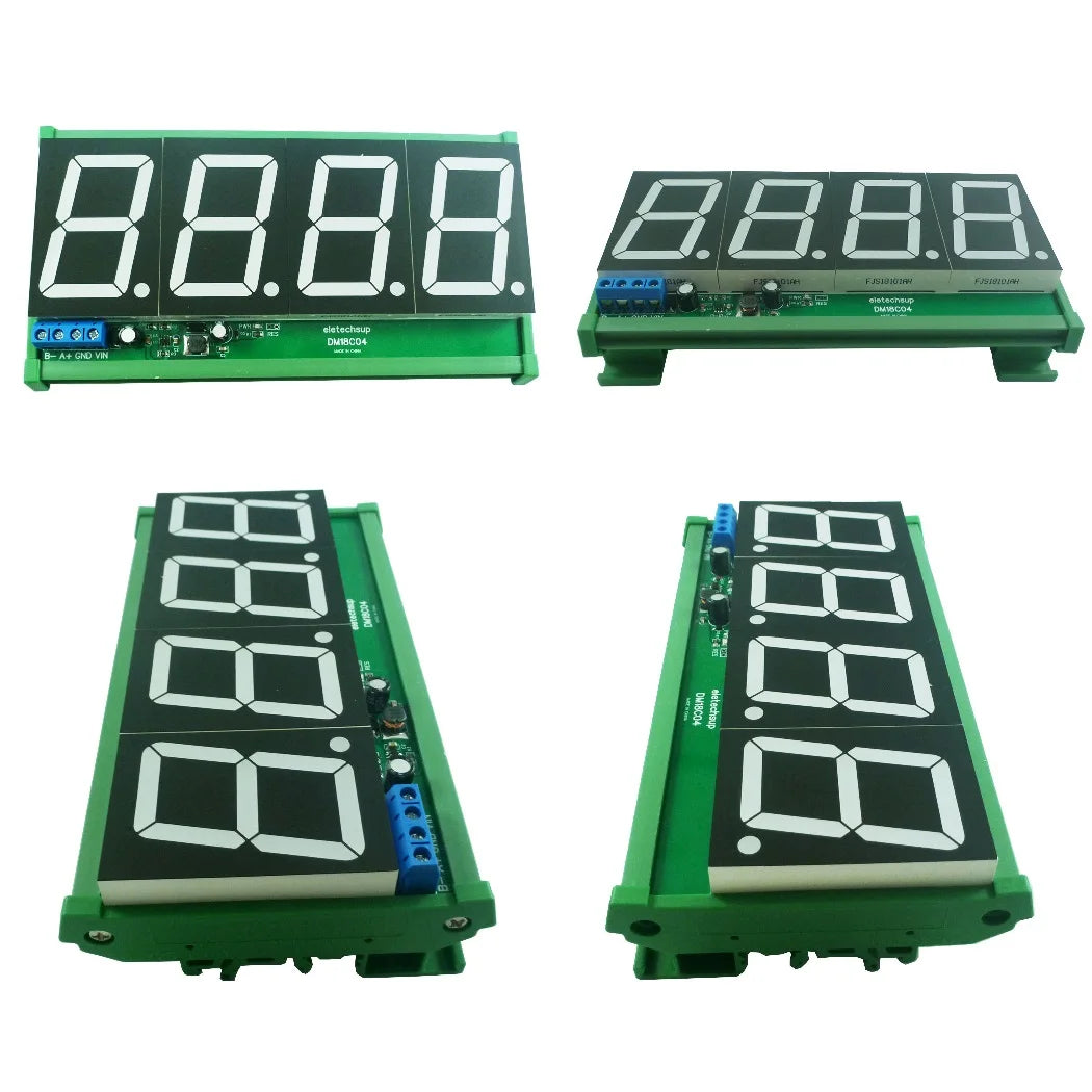 DM18A01 DM18B02 DM18C04 1.8 RS485 Modbus RTU LED Display Module – DC 12V/24V Digital Tube Panel Meter for PLC HMI Industrial Automation