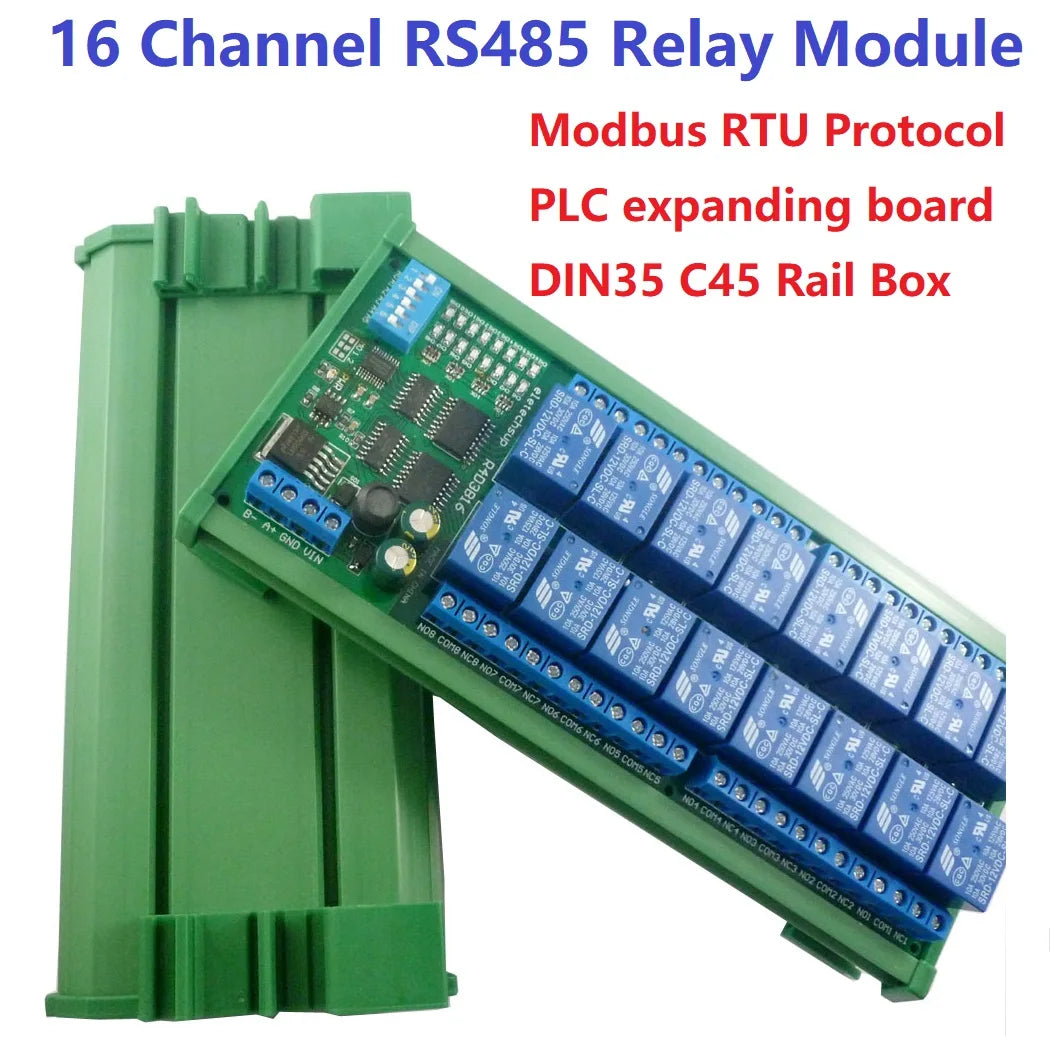 R4D3B16 16CH 10A DIN Rail Relay Module – RS485 Modbus RTU PLC Expansion Board with 6 Control Modes for Industrial Automation