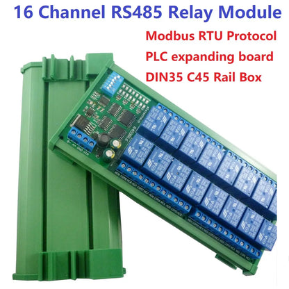 R4D3B16 16CH 10A DIN Rail Relay Module – RS485 Modbus RTU PLC Expansion Board with 6 Control Modes for Industrial Automation