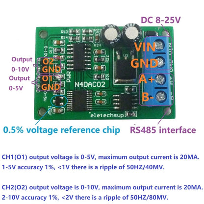 N4DAC02 2CH 0-5V/0-10V DAC Module – RS485 Modbus RTU Voltage Signal Generator with 1% Accuracy for PLC Measuring Instruments