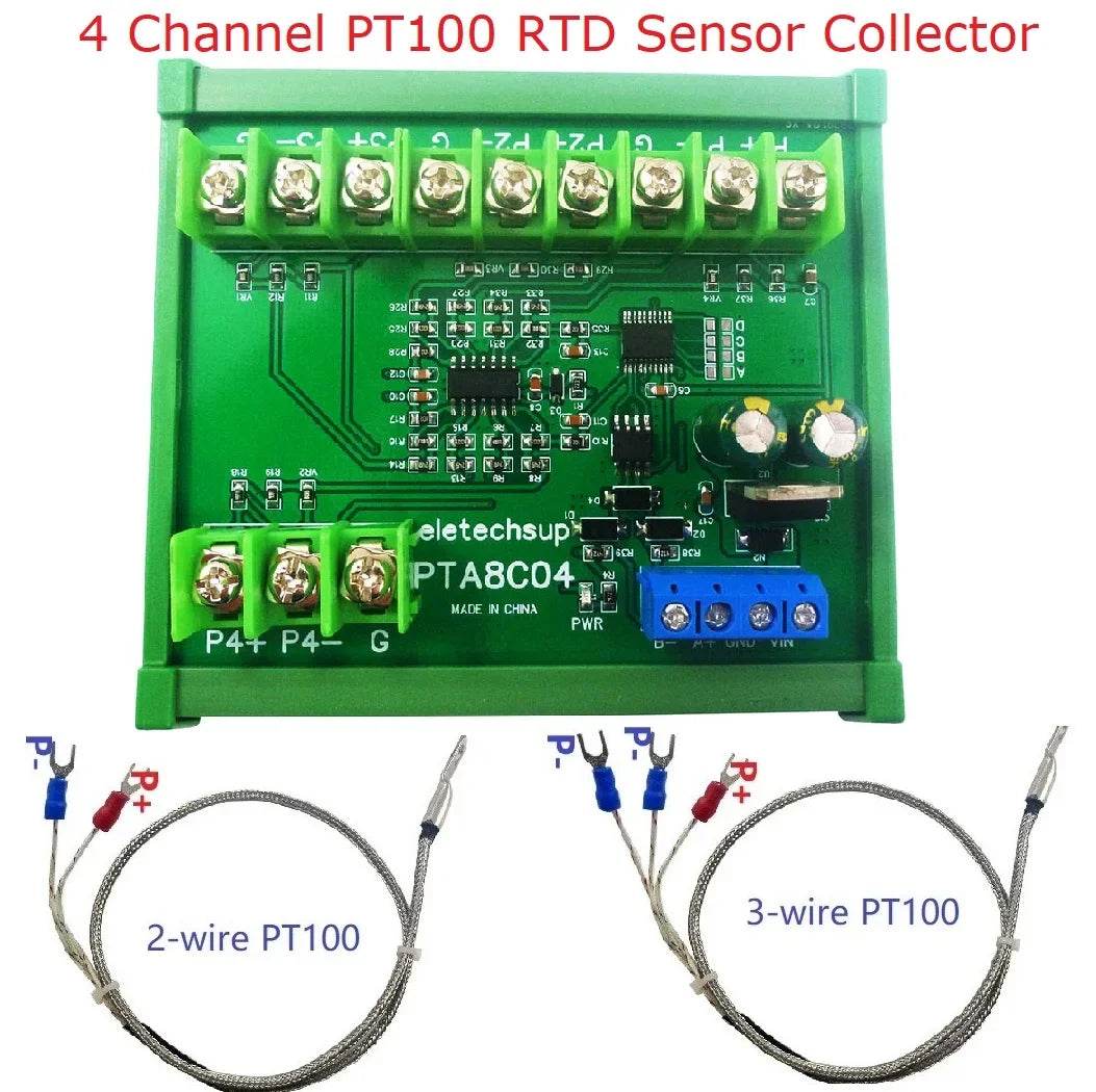 PTA8C04 4CH PT100 RTD Temperature Module – -40~500°C RS485 Modbus RTU Platinum Thermal Resistance Collector for PLC SCADA