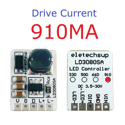 LD3080SA 20W Constant Current LED Driver – DC 3.7-30V PWM Dimming Module with 330/500/660/910mA Selectable Output for Flashlight Headlight