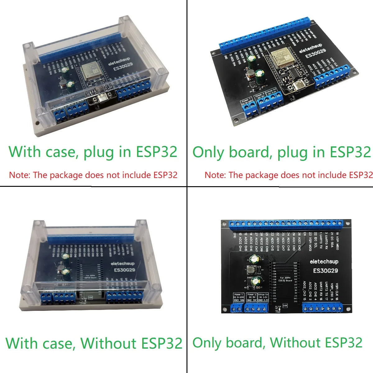 ES30G29 ESP32 DevKit DIN Rail Expansion Board with Transparent Cover and 5.0mm Terminal Blocks for Arduino, Wi-Fi, Bluetooth and IoT