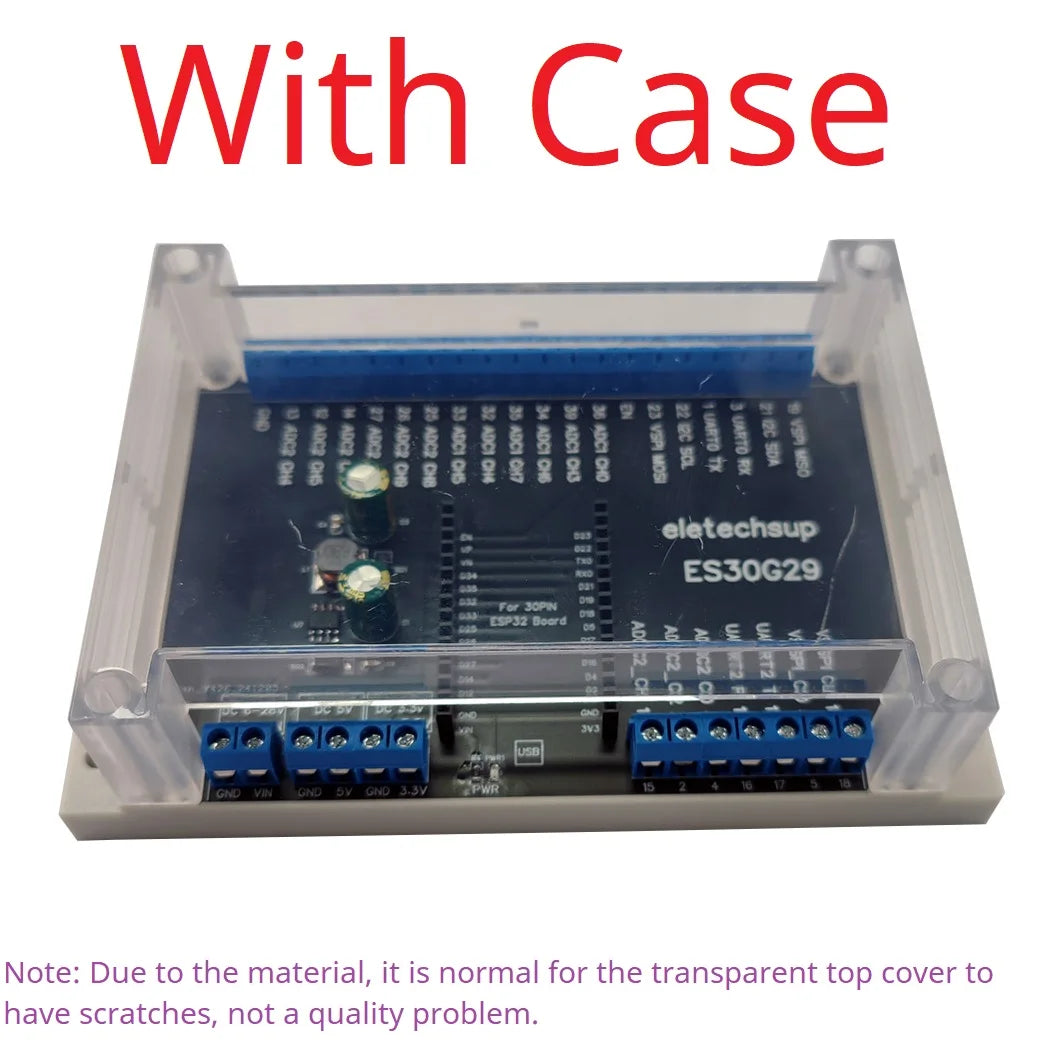 ES30G29 ESP32 DevKit DIN Rail Expansion Board with Transparent Cover and 5.0mm Terminal Blocks for Arduino, Wi-Fi, Bluetooth and IoT