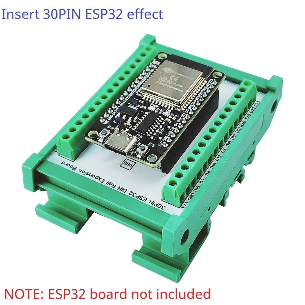 DNESA30/DNESP32 DIN Rail Mount Screw Terminal Adapter – 3.96mm Breakout Board for 30/38-Pin ESP32 WROOM-32 DevKitC with DIN35/C45 Rail