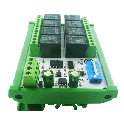 RYR408B 8CH 10A RS485 Relay Module – DIP Switch Configurable Modbus RTU PLC Remote IO Board with 8 Commands for Industrial Automation