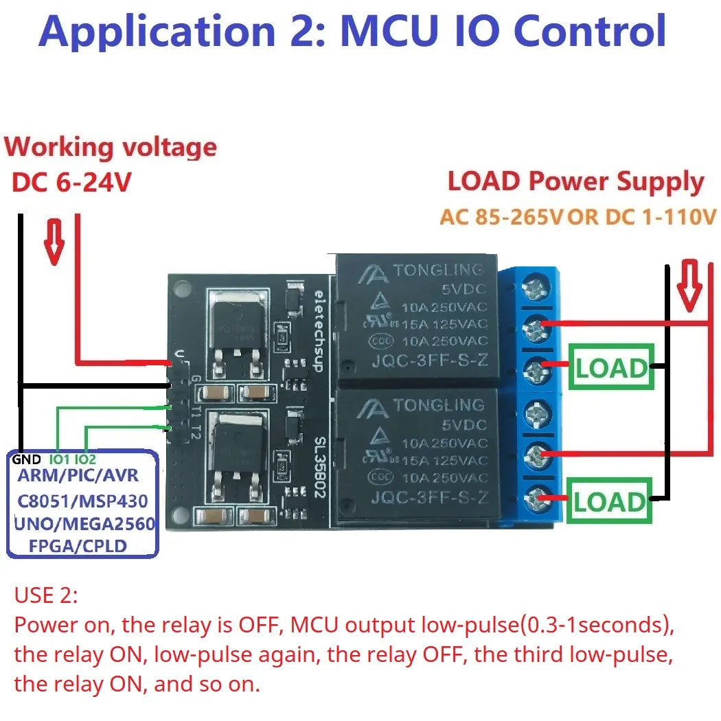 SL35B01/SL35B02/SL35B04 1-4CH Flip-Flop Relay Module – DC 5-24V Bistable Self-Locking Switch with 10A Output for Arduino UNO Raspberry Pi ESP32