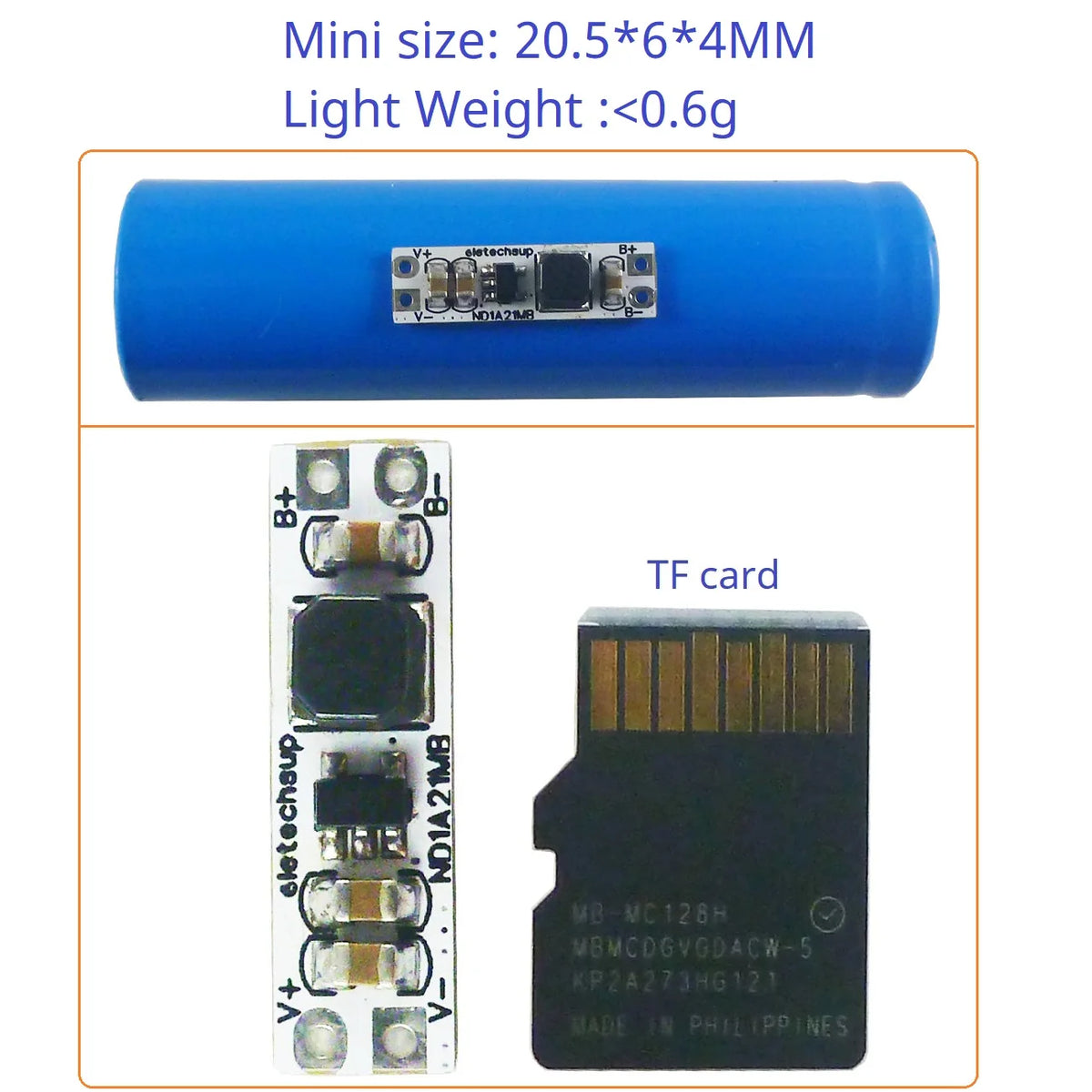 ND1A21MB Mini 5V UPS Board – In-Out Shared Port Bidirectional Li-ion Battery Charge/Discharge for Arduino ESP32 Pi ESP8266