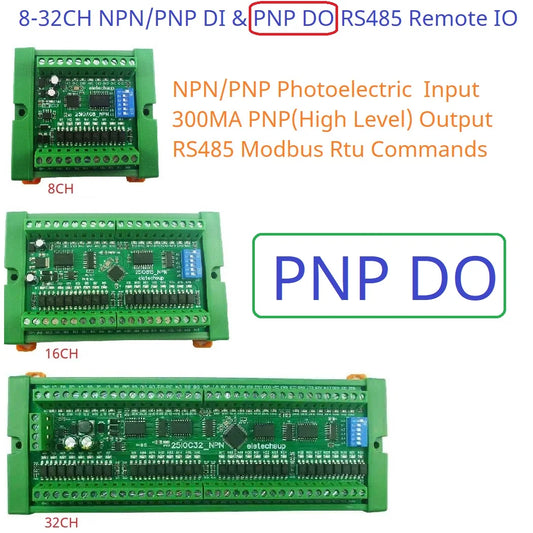 25IOA08 25IOB16 25IOC32 Modbus RS485 Remote IO Module – DMOS PNP Output & NPN/PNP Input Expansion Board 8/16/32 Channels for PLC Industrial Automation 25IOA08 25IOB16 25IOC32