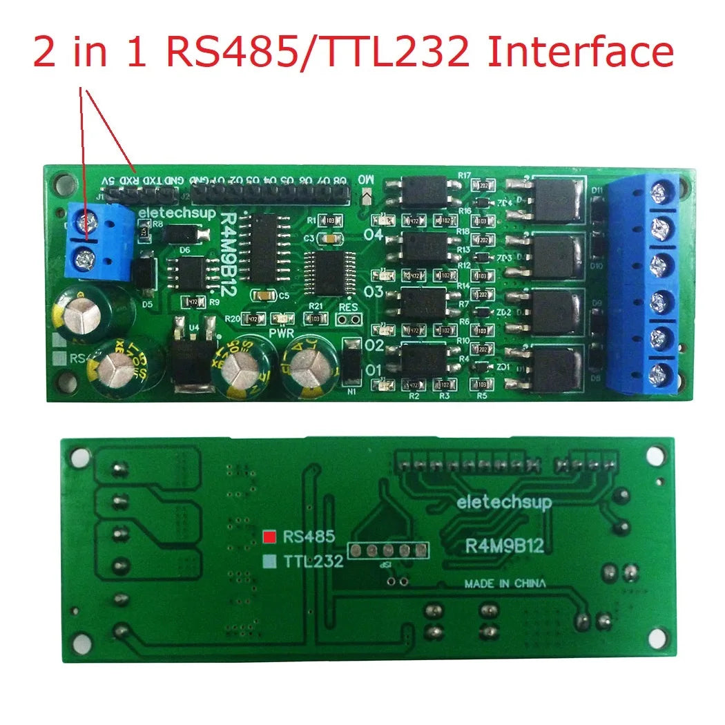 R4W9B12 4CH MOS Tube Output Control Board – RS485 Modbus RTU PLC Expansion Module with 3A NPN Output for LED Dimmer Valve Driver DC 6-25V