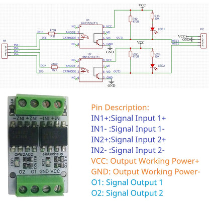 OP62A02 10MHz High-Speed Optical Isolation Level Converter – 3.3V/5V GPIO Logic Level Shifter with 5000Vrms Isolation for PWM Signal