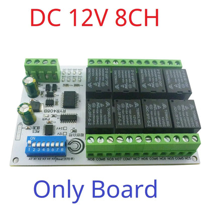 RYR408B 8CH 10A RS485 Relay Module – DIP Switch Configurable Modbus RTU PLC Remote IO Board with 8 Commands for Industrial Automation