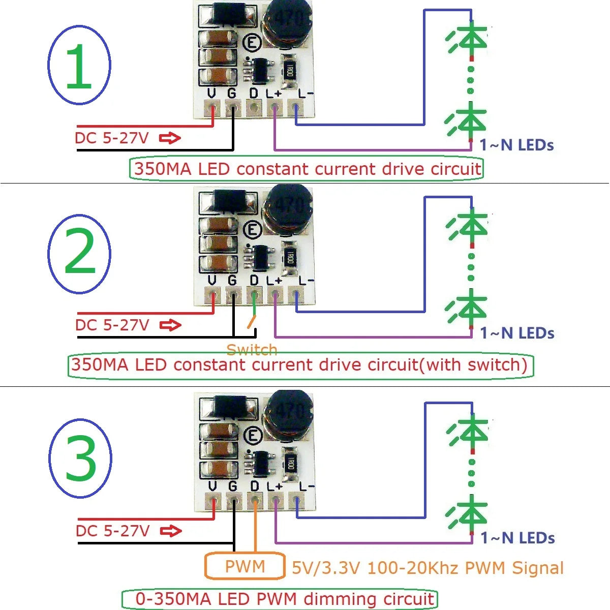 LD2635MA Mini DC 5–27V 350mA Constant Current Buck LED Driver Module for High-Brightness LEDs