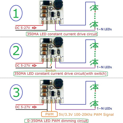 LD2635MA Mini DC 5–27V 350mA Constant Current Buck LED Driver Module for High-Brightness LEDs