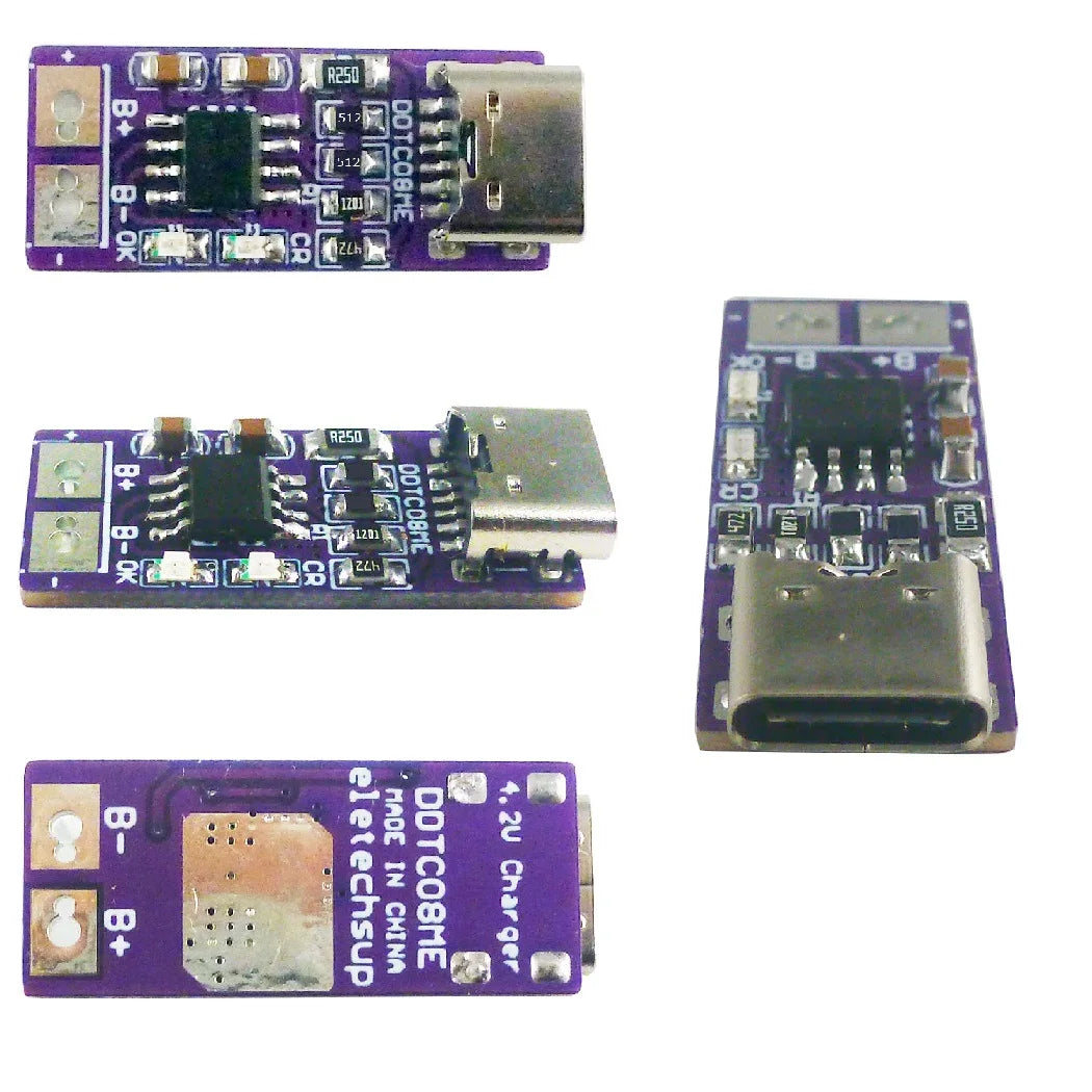 USB-C PD QC FCP 5V to 4.2V 1A Li-ion Li-Po Battery Charger Module for 3.7V 18650 Cells