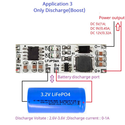 LFUPSMA 2-in-1 LiFePO4 UPS Module – 3.2V to 5V/9V/12V Boost Converter with Battery Charger for Arduino ESP32 ESP8266 WiFi IoT