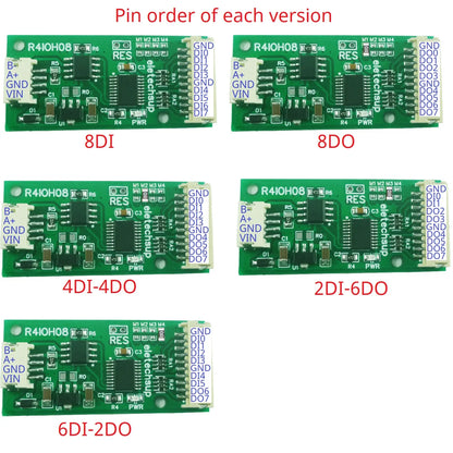 R4IOH08 Mini 8CH RS485 Multifunction DI-DO Module – 5 Modes NPN/PNP Configurable Digital IO Board Modbus RTU for PLC Expansion DC 5V/12V/24V