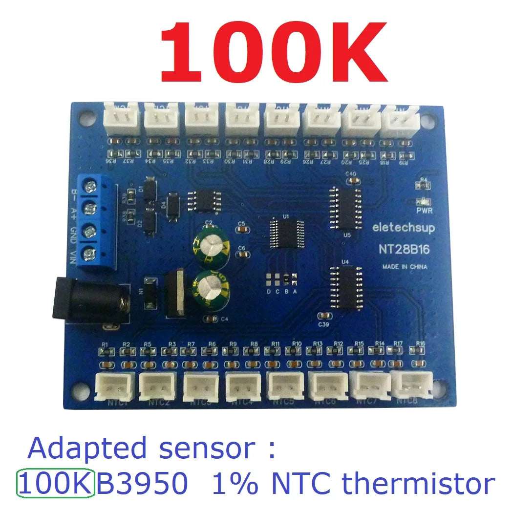 NT28B16 16CH RS485 Temperature Collector – Modbus RTU Paperless Recorder with 10K/20K/50K/100K B3950 NTC Sensor for PLC SCADA