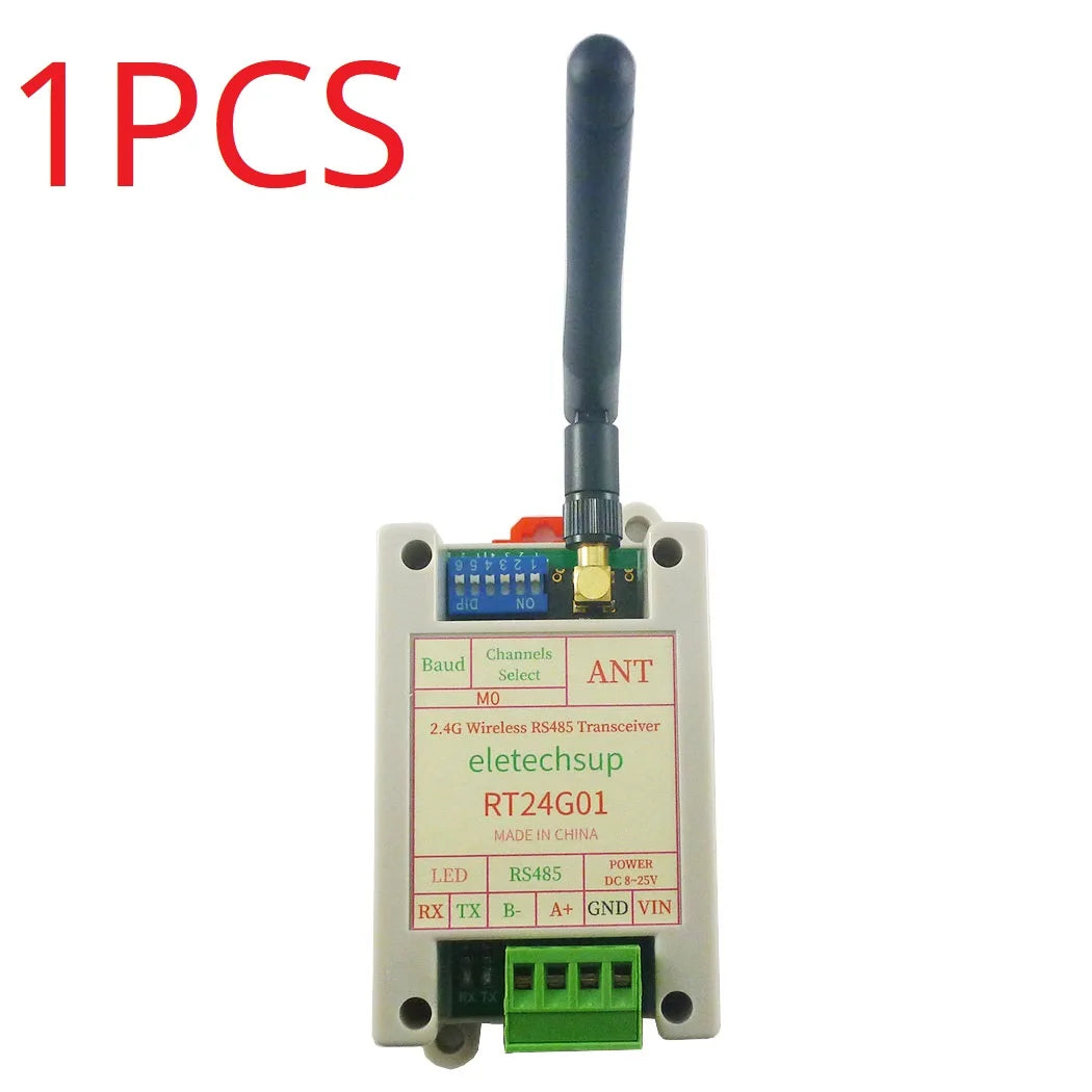 RT24G01 2Mbps 2.4G Wireless RS485 Transceiver – 20dBm DIN Rail DTU Module with DIP Switch & Modbus RTU for PLC Industrial Automation