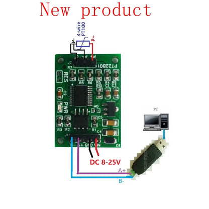 PT22B01 RS485 PT100 RTD Temperature Module – -40~500°C 1-Channel Modbus RTU Sensor Board for PLC SCADA Industrial Automation