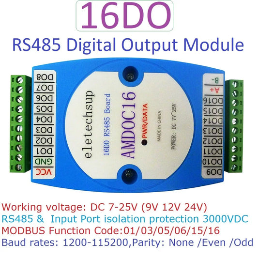 AMDOC16 16CH RS485 Digital Output Module – MODBUS RTU PLC Expansion Board with 3000VDC Isolation for Industrial Automation