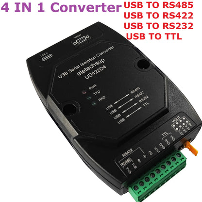 UD422D4 4-in-1 USB Debugger – RS485/RS422/RS232/TTL Converter with High-Speed Isolation & Lightning Protection for PLC MCU Arduino