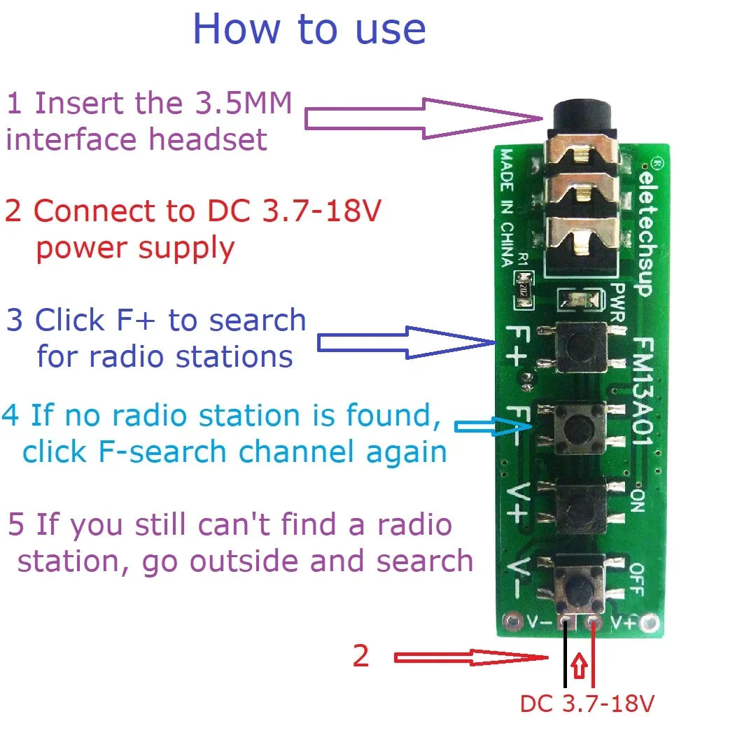 FM13A01 76-108MHz FM Stereo Radio Module – RDA5807 Audio Receiver Board with 3.5mm Jack for Arduino DIY Speaker Headphone