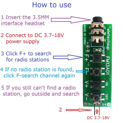 FM13A01 76-108MHz FM Stereo Radio Module – RDA5807 Audio Receiver Board with 3.5mm Jack for Arduino DIY Speaker Headphone