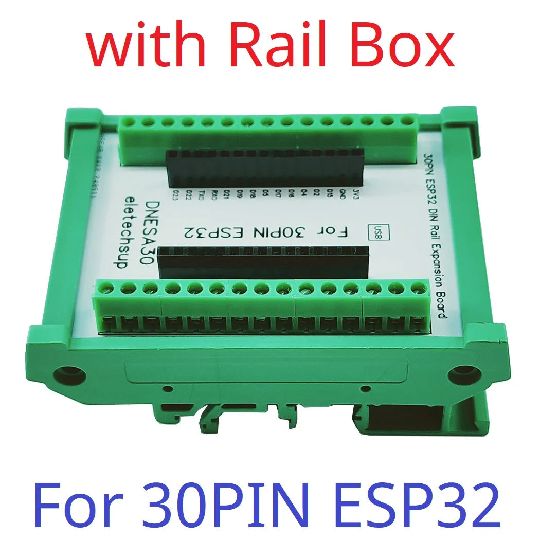DNESA30/DNESP32 DIN Rail Mount Screw Terminal Adapter – 3.96mm Breakout Board for 30/38-Pin ESP32 WROOM-32 DevKitC with DIN35/C45 Rail