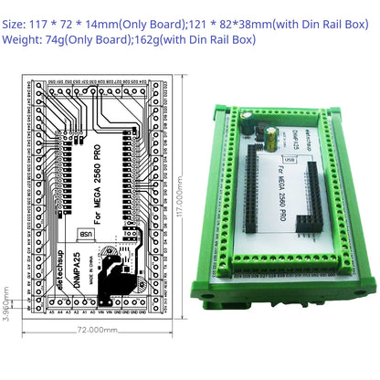 DNMPA25 DIN Rail Mount Screw Terminal Adapter – 12V/24V Expansion Board with 5V/2A DC-DC Converter for Arduino MEGA2560 Pro