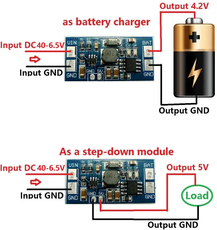 DD40CRTA 2-in-1 Charger & Buck Converter – DC 6.5-40V to 4.2V/5V Step-Down Module with 1A Output for 18650 Li-ion Solar DIY