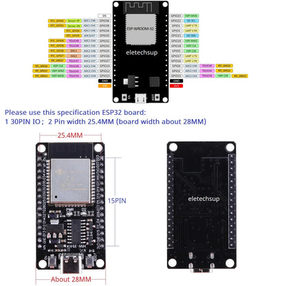 DNESA30 ESP32 DIN Rail Mount Screw Terminal Adapter – 3.96mm Breakout Board for 30/38-Pin ESP32 WROOM-32 DevKitC with DIN35/C45 Rail