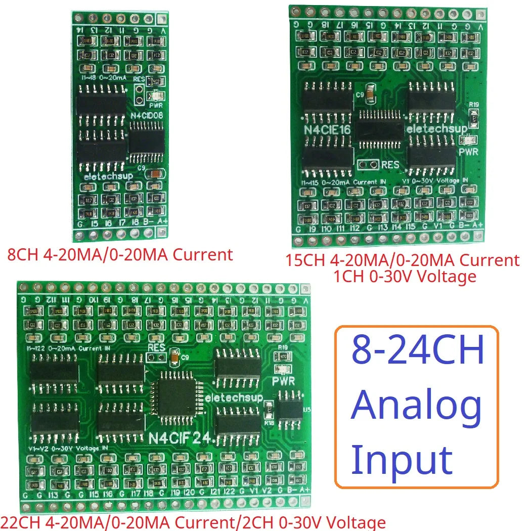 N4CI 8-24 Channel Industrial Analog Input Module – Modbus RTU 4-20mA/0-20mA/0-5V/0-10V Current Voltage Data Collector for PLC Sensor Monitoring