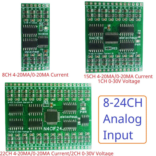 N4CID08/N4CIE16/N4CIF24 8-24CH 4-20mA/0-30V to RS485 Converter – 2.54mm Pin Modbus RTU Analog Input ADC Collector Board for PLC SCADA DCS