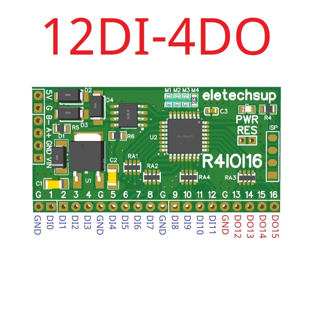 Modbus RTU Digital I/O RS485 Board – 16DI/16DO/8DI-8DO/4DI-12DO/12DI-4DO Selectable for Arduino ESP32 ESP8266 PLC Smart Home