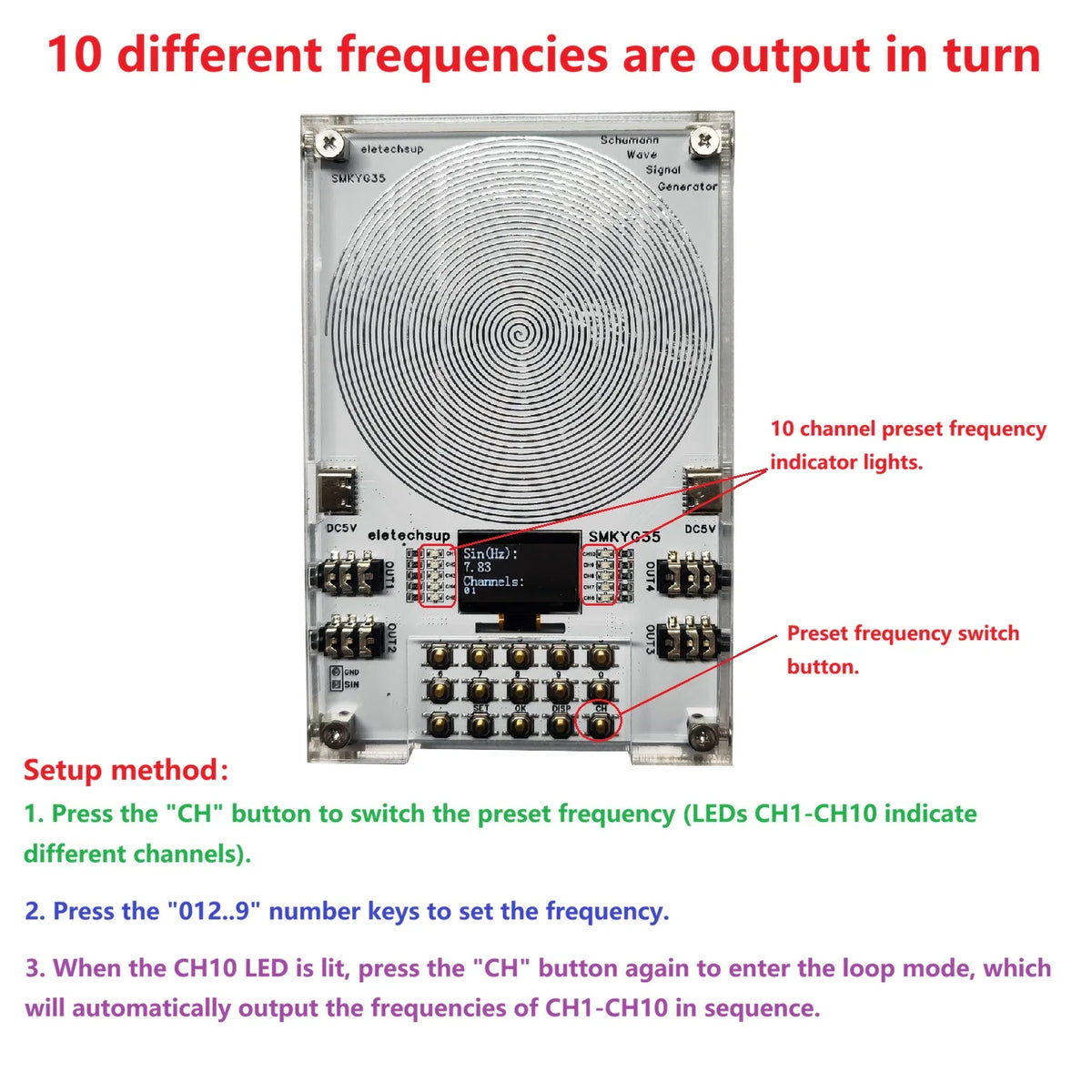 SMKYG35 10-Channel Schumann Resonance Frequency Generator – 0.01Hz–100kHz Adjustable Pure Sine Wave Signal Generator for Meditation & Sleep