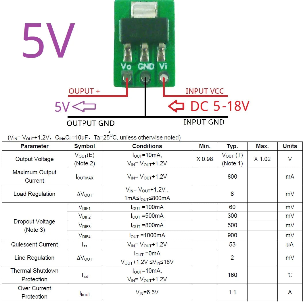 LO1117MB 1A Ultra-Low Dropout LDO Regulator – 2.5-18V to 1.2V/1.8V/2.5V/3.3V/5V Step-Down Module for Li-ion LiFePO4 Solar Battery