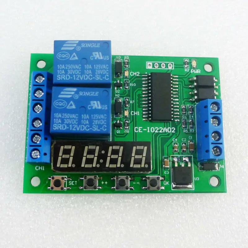 IO22A02 2CH 10A Multifunction Delay Timer Relay – DC 12V 6-Mode Programmable Timer Switch with 99H Range for PLC LED Motor Control