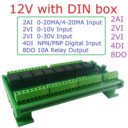 R4A8H08 RS485 Modbus RTU PLC I/O Module with 8 Relay Outputs, 4 Digital Inputs and 8 Analog Inputs for 4–20mA and 0–10V Signals