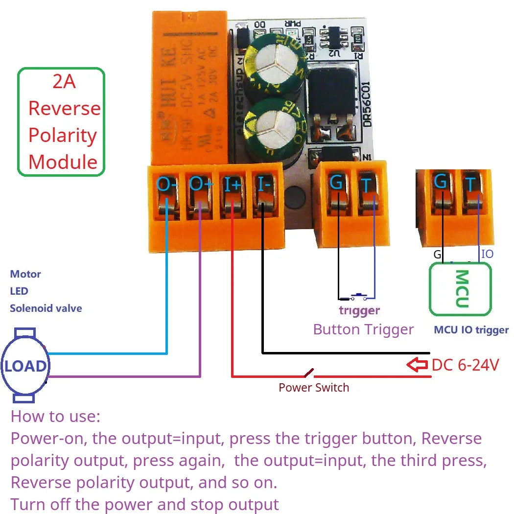 2A DPDT Relay Module – Motor Forward Reverse Self-Locking Controller with Pluggable Terminal for DC Polarity Reversal & Bistable Control