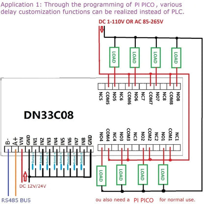 DN33C08 8CH RS485 Modbus RTU Relay Module – Multifunction Timer Expansion Board for Raspberry Pi Pico Simple PLC Python C++