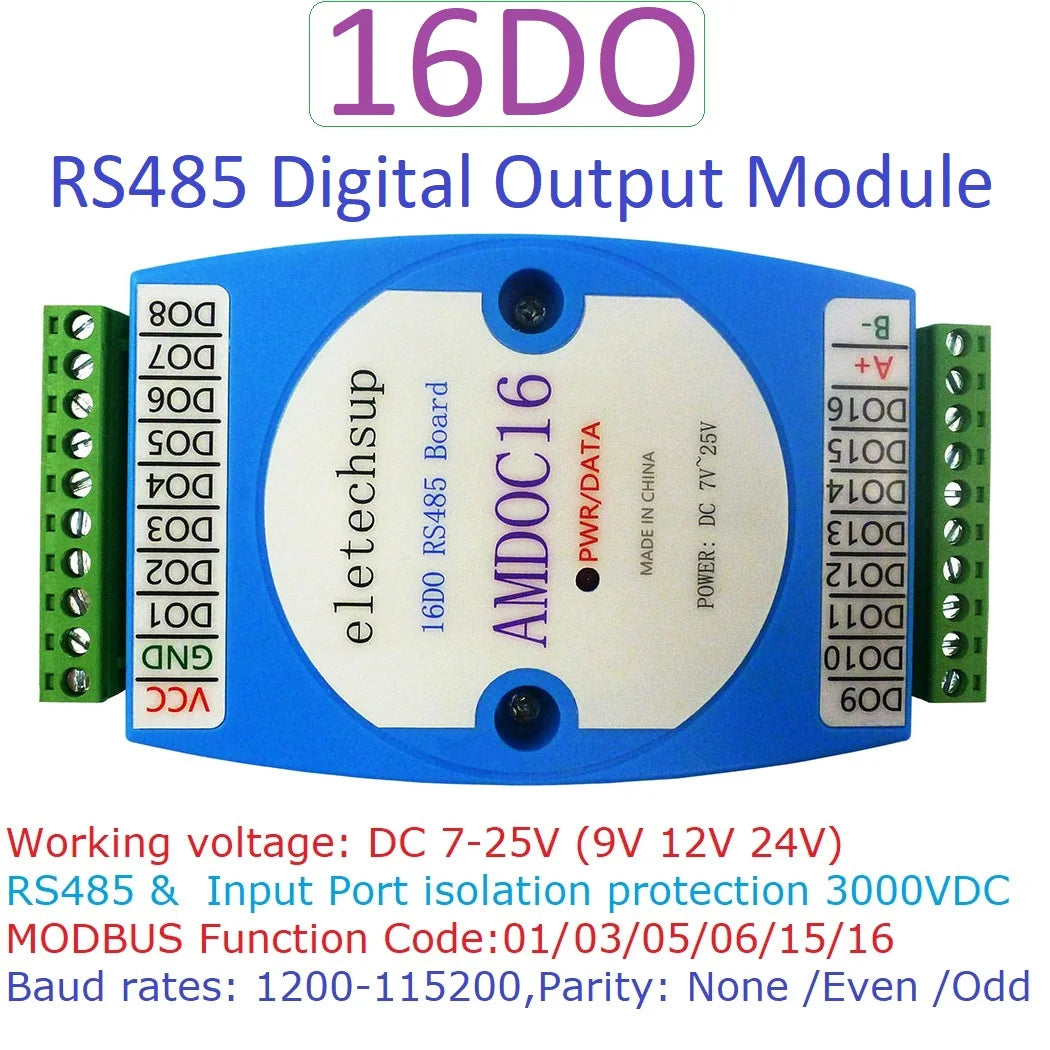 AMDIB16/AMIOA08 8DI-8DO/16DI-16DO RS485 Modbus RTU PLC Expansion Board – DC 9-24V Isolated Digital I/O with 3000VDC Protection