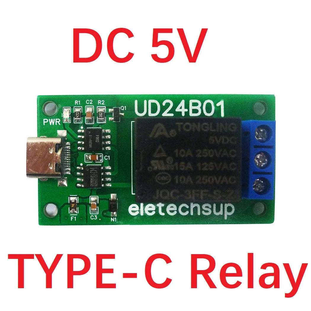 N229E01 1CH USB/TTL232 Relay Module – DC 5V/12V UART Serial Port Switch with Type-C for Arduino MEGA Raspberry Pi PC Control