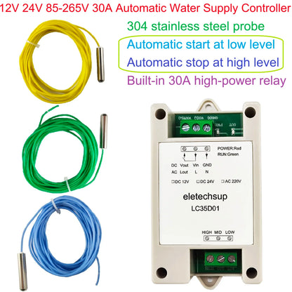 LC35D01 304 Stainless Steel Water Level Controller – 30A Relay Automatic Pump Control with Water Sensor for Tower Dam Pool Farm