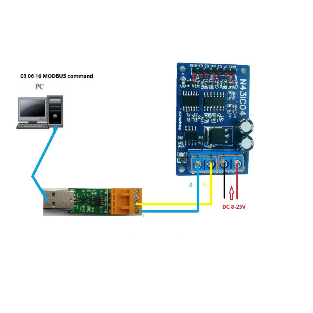 N43VD04/N43IC04 4CH 4-20mA/0-10V Analog Input Module – RS485 Modbus RTU ADC Data Acquisition Board for PLC SCADA Industrial Automation