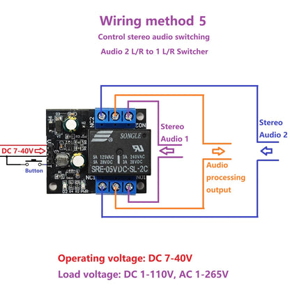 DR26F01 DPDT Self-Locking Relay Module – DC 7-40V 5A Bistable Latching Switch with Low Pulse Trigger for Motor Reverse Polarity Control